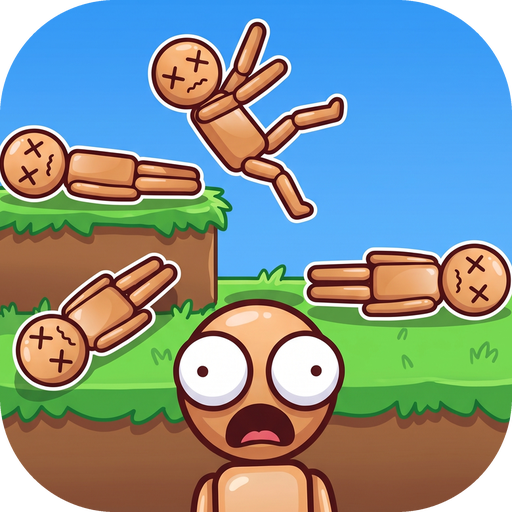 Human Dominoes: cartoon ragdolls tumbling across grassy platforms